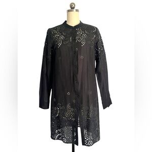 Michael Kors Black Eyeletlace Long Blouse Black Button Down Tunic Designer Shirt